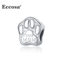 Cute Animal Dog Paw Mom Beads Large Hole Silver Plated Charm Bead Fit Europ