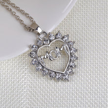 OMENG  Korean Mother  Love "Mom" Crystal Heart Pendant Necklace Mother's Da