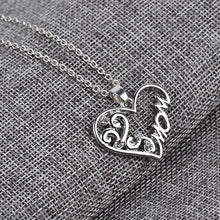 Silver heart shaped "mom" hollow crystal pendant necklace, mother the best