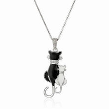 Family Double Black and White Cat Pendant Necklaces for Women Mom Daughter