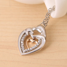 Fancy Mom Hold Child Heart Design Pendant Necklaces Silver Link Chain Neckl