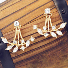 Fashion Lady Crystal Leaf Ear Jacket Earrings Gold Color Back Cuff Stud Ear