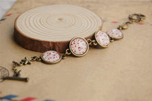 Novelty Red Cherry Flowers Print Glass Cabochon Bracelets for Best Friends