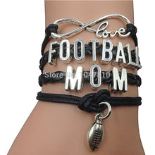6Pcs/Lot Football Mom Infinity Bracelet Black Leather/Wax Cord Make Your Ow