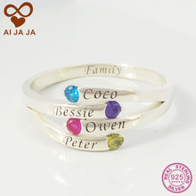 AIJAJA 925 Sterling Silver Personalized Family Names & Birthstone Mom Ring