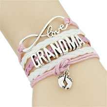 Infinity love mom grandma bracelet heart feet charm Bracelet for women Leat