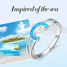 Female Letter C Design Blue Opal Stone Ring Women Authentic 925 Sterling Si