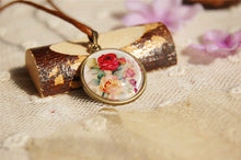 Baroque Style Rose Flower Print Necklace Leather Long Necklace Mothers Day