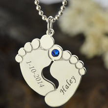 Personalized Baby Feet Birthstone Mother Necklace Name & Date Feet Charm Ce