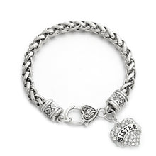 Silver Tone Crystal Rhinestone MOM MIMI NANA SISTER Hope Heart Charm Bracel