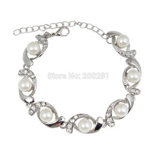 Elegant Simulated Pearl Bracelets For Women Crystal Silver Chain Bracelet &