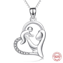 YFN Genuine 925 Sterling Silver Mother Child Necklace Mom Hold Child Pendan