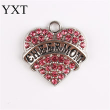 Pink White Blue Red New Love Heart Letter CHEER MOM Crystal Charm Pendant F