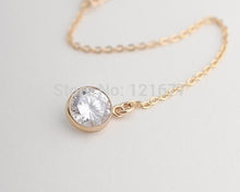 New Brand Fashion Thin Gold Color Simple Link Chain Necklace One Big Crysta