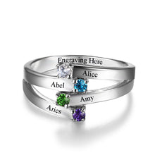 Friendship & Family Ring Engrave 4 Names DIY Custom Birthstone 925 Sterling