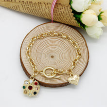 Fashion Button Charm Chain  Bracelet  Gold Color with MOM Heart Pendant and