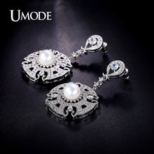 UMODE Ethnic Luxury Created Pearl Dangle Earrings for Women White Gold Colo