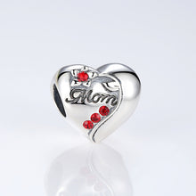 Authentic 925 Sterling Silver MOM Red Heart Bead Charms Fit Pandora Bracele