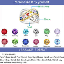 925 Sterling Sliver Personalized Name Birthstone Heart Rings Custom Family