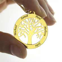 Gold Color Family Tree Necklace Engraved Circle Name Necklace Personalized