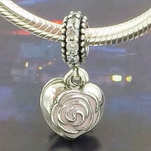 Fits Original Pendora Bracelets/Necklaces Silver Pendant Rose Pink Heart Ch