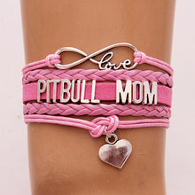 (10Pcs/Lot) Infinity Love Pitbull Mom Bracelet & bangles Heart Charm leathe