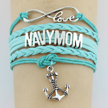 Drop Shipping Infinity Love Navy Mom Bracelet Handmade Leather Braid Charm