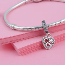 925 Sterling Silver Crystal Heart Shape Letter Mom Charms Beads European DI