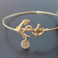 Gold/silver Personalized Monogram Anchor with Initials Bangle Bracelet Gift
