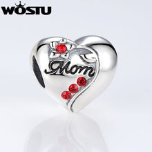 100% 925 Sterling Solid Silver Mom Heart Charm Beads Fit Original pandora B