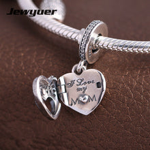 Mother's day I Love My Mom Hearts charm 925 Sterling Silver fit Bracelets n