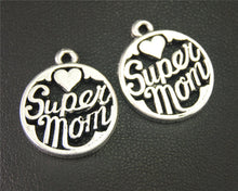 5pcs Antique Sliver Super Mom Round Charm DIY Metal Jewelry Findings 22x19m