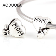 10 Pcs a Lot Metal Beads Spacer MOM Letter with Baby Bead Silver Alloy Hear