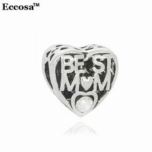 New Fashion European Jewelry Best Mom Charms Big Hole Crystal Heart Beads F
