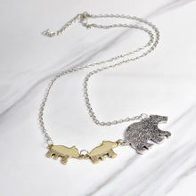 ZHEFANKU Mama Bear And Cub Animal Pendant Necklace Gold Silver Mother Kids