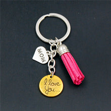 1PC  Heart Key Chain I Lover Mom Pink Tassel Key Ring Diy Mother's Day Gift