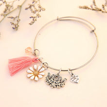 Adjustable Bangle Mom Engraved Heart Love Sunflower Tassel Beads Charms Ban