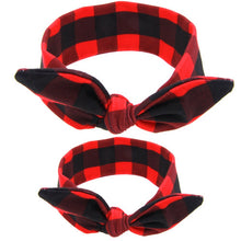 2Pc/Set DIY Mom Mother & Baby Girl Rabbit Ears Headband Plaid Bow Hairband