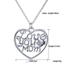 Mother's Day Gift "Love You Mom" Letter Heart Pendent Necklace Chain Silver