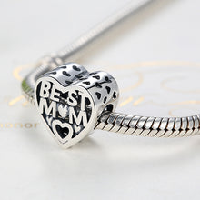 Mother's Day 925 Sterling Silver Best MOM LOVE Heart Gold Color Beads Fit O