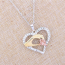 Fashion Mother And Child Necklace Love Mom Crystal Hand In Hand Heart Penda