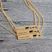 Mama Bear Tag Engraved Animal Pendant Necklace Gold Silver Mother Kids Love