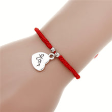 2016 New Design Handmade Red Rope Braided Silver Love Heart Mom Charm Brace