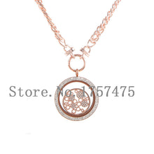 TDIYJ Fashion Rose Gold Stainless Steel 38mm Double Crystal Glass Memory Lo