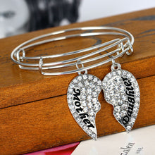 Charm Heart Red Pink Blue Clear Crystal Mother Daughter Pendant Bangle Brac