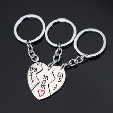 3PCs Big Mom Lil Sis Stainless Steel Sister Mother Love Heart Family Keycha