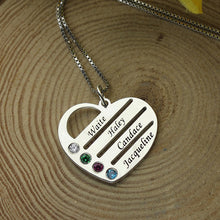 Personalized Family Necklace Mom Necklace with Kids Names Engraved Heart  M