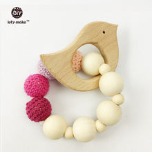 Let's Make Wooden Teether Toy Bird Elephant Set Nursing Necklace Wood Bead