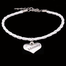 Mommy Bracelet Heart Silver Crystal Leather Chain Bangle Gifts Mother Women