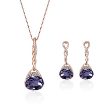 Rose Gold Color Chain Necklace Pendant Drop Earrings Jewelry Set Purple Col